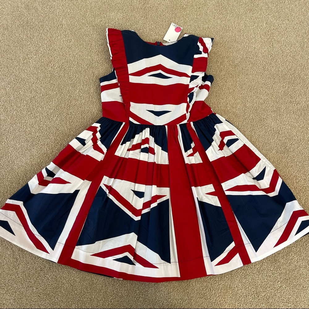 Mini Boden Red and Blue Geometric Kids Dress